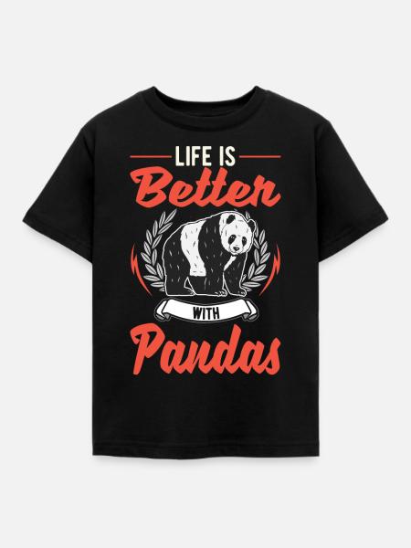 Das Leben ist besser mit Pandas - Kinder T-Shirt - Schwarz