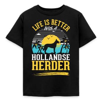 Das Leben ist ist mit einem Hollandse Herder - Kinder T-Shirt - Schwarz - Vorne - AI Model Kid Female (0cm)