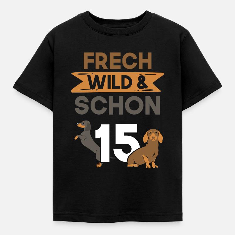 15 Jahre Geburtstag Junge Mädchen Dackel - Kinder T-Shirt - Schwarz