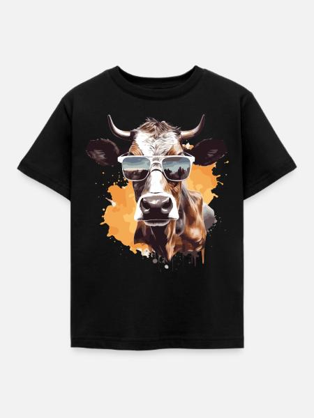 Kuh mit Sonnenbrille - Kinder T-Shirt - Schwarz