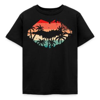 Beach Vacation Tropical Lips Vintage Summer Sunset - Kinder T-Shirt - Schwarz - Vorne - AI Model Kid Female (0cm)