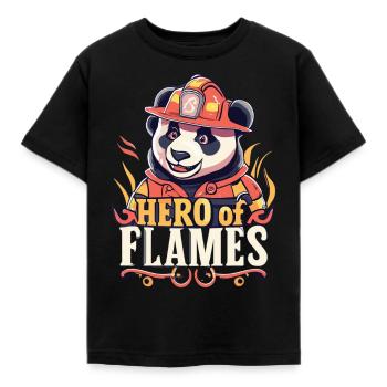 Ehre den Helden: Großer Panda als Feuerwehrmann - Kinder T-Shirt - Schwarz - Vorne - AI Model Kid Female (0cm)