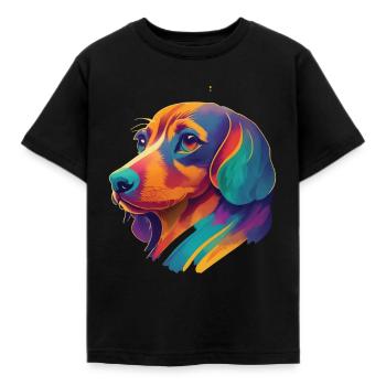 Teckel coloré chiens ami Joie de vivre chien - T-shirt Enfant - noir - Devant - AI Model Kid Female (0cm)