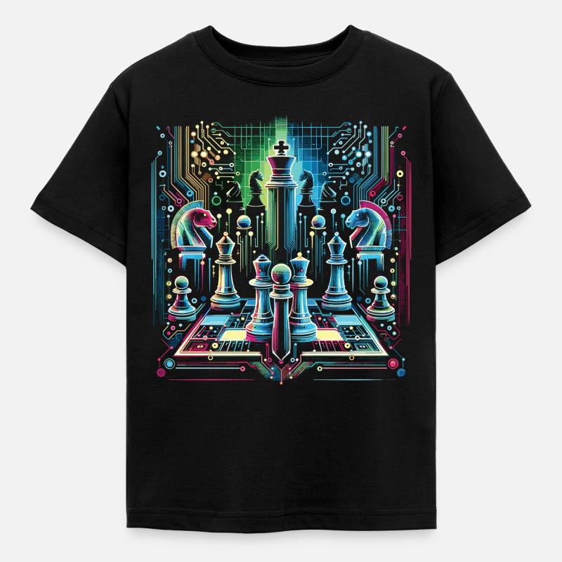 Leuchtendes Neon-Schach-Design - Kinder T-Shirt - Schwarz