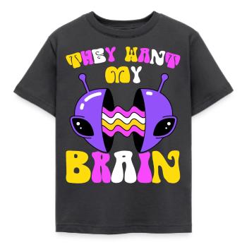 Alien, UFO, UAP, Space, Weltraum Flugobjekt - Kinder T-Shirt - Dunkelgrau - Vorne - AI Model Kid Female (0cm)