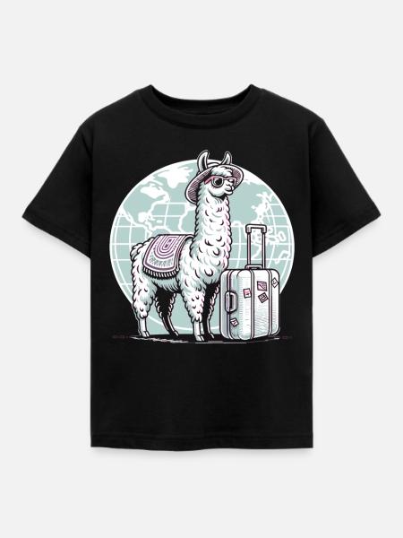 Reisefieber Lama: Entdeckungsreise - Kinder T-Shirt - Schwarz