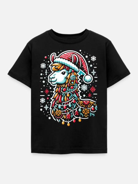 Weihnachtslama: Frohes Fest - Kinder T-Shirt - Schwarz