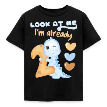 2nd Birthday, 2 Years Old, Kawaii Dinosaur - Kids' T-Shirt - black - Front - AI Model Kid Female (0cm)