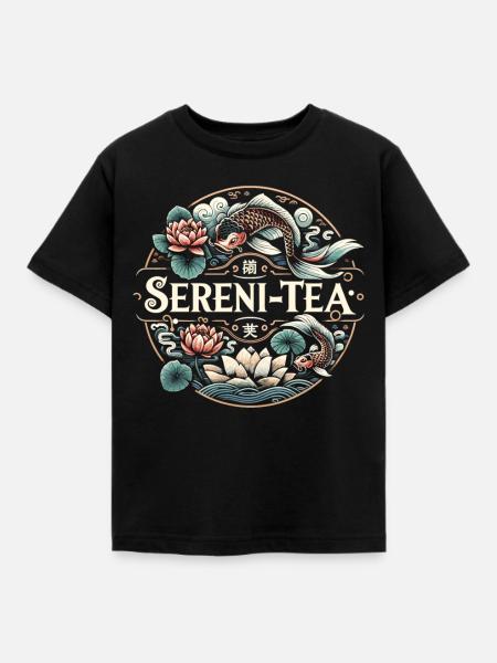 Lotusblüten und Teegenuss - Kinder T-Shirt - Schwarz