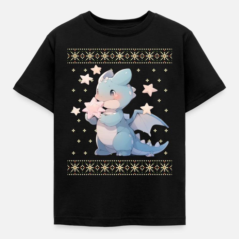 Dragon kawaii dans le style pull de Noël moche - T-shirt Enfant - noir