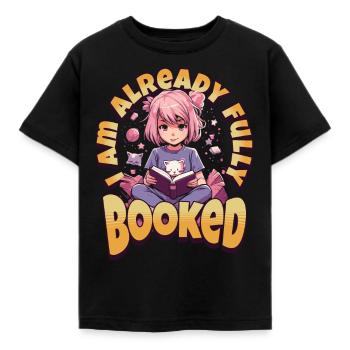 Fully Booked - Kawaii Anime Girl für Bücherwürmer - Kinder T-Shirt - Schwarz - Vorne - AI Model Kid Female (0cm)