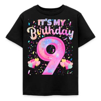 Mein 9. Geburtstag 9 Jahre Mädchen Geschenk Neun - Kinder T-Shirt - Schwarz - Vorne - AI Model Kid Female (0cm)