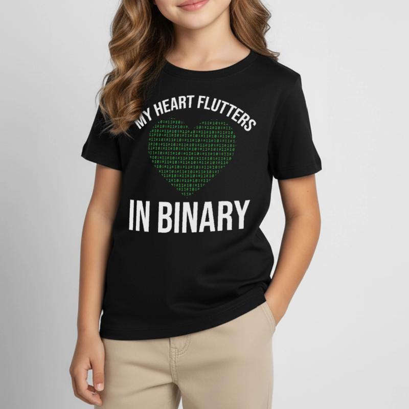 My Heart Flutters In Binary Programmer Computer Kinder T-Shirt