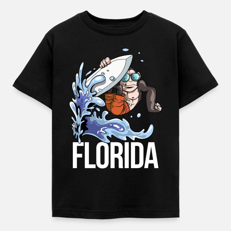 Florida Affe auf Surfboard USA Amerika - Kinder T-Shirt - Schwarz