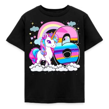 6. Geburtstag Mädchen Einhorn, 6 Jahre Alt - Kinder T-Shirt - Schwarz - Vorne - AI Model Kid Female (0cm)