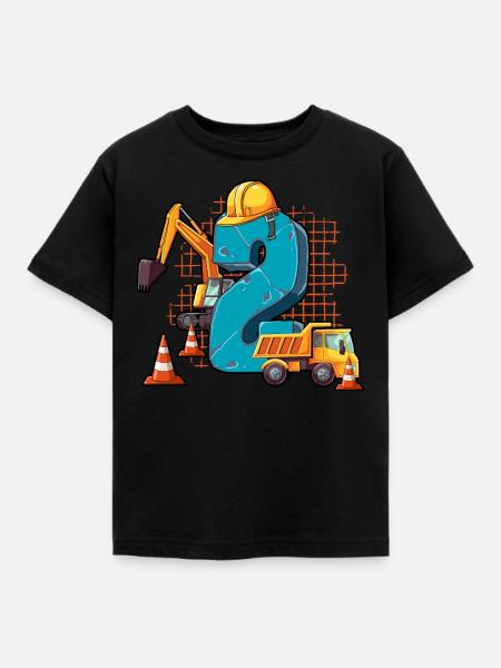 Construction Machinery 2nd Birthday - Kids' T-Shirt - black