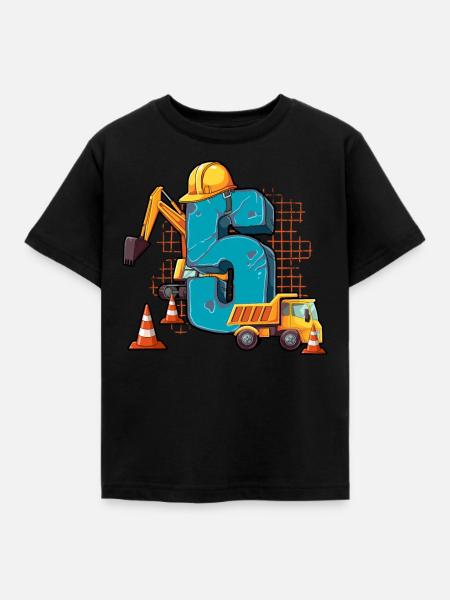 Construction Machinery 5th Birthday - Kids' T-Shirt - black