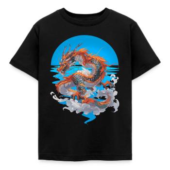 Dragon, Fire, Water, Ocean, Mythical Creature, Fantasy - Kids' T-Shirt - black - Front - AI Model Kid Female (0cm)