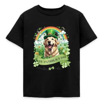 Green Hat and Clover I St. Patrick's Day Golden - Kids' T-Shirt - black - Front - AI Model Kid Female (0cm)