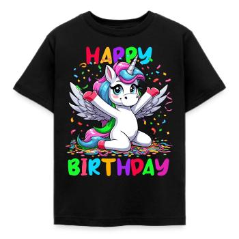 Geburtstag Einhorn Happy Birthday Kinder Konfetti - Kinder T-Shirt - Schwarz - Vorne - AI Model Kid Female (0cm)