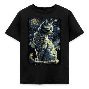 Cat Starry Night - Kids' T-Shirt - black - Front - AI Model Kid Female (0cm)