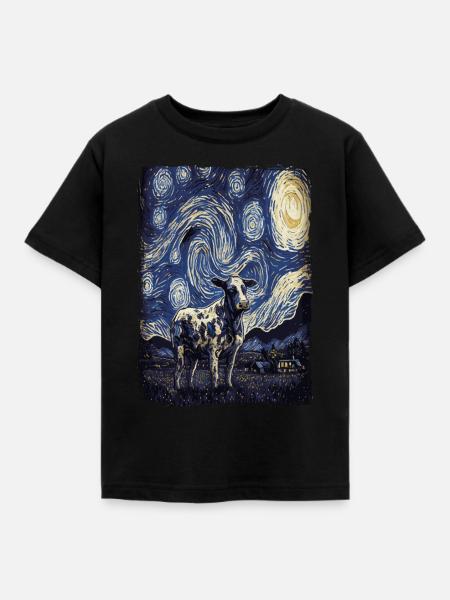 Kuh Starry Night - Kinder T-Shirt - Schwarz