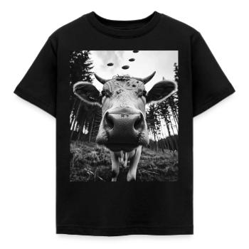 Kuh - Alien Selfie Ayrshire UFO - Kinder T-Shirt - Schwarz - Vorne - AI Model Kid Female (0cm)