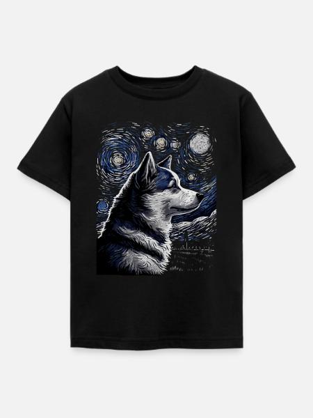 Husky Starry Night - Kinder T-Shirt - Schwarz