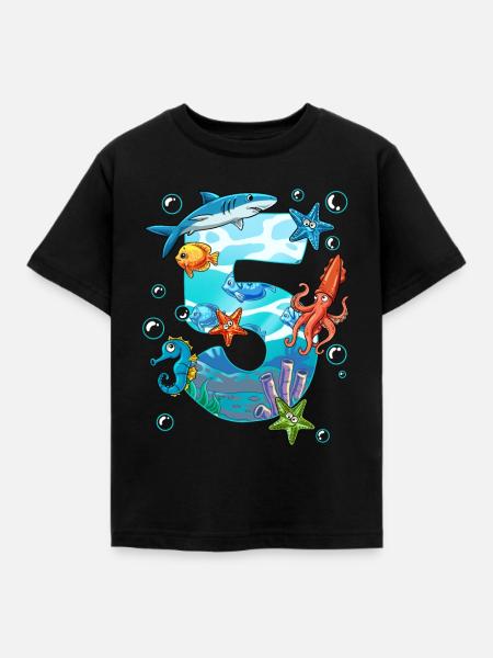 5. Geburtstag Meerestiere - Kinder T-Shirt - Schwarz