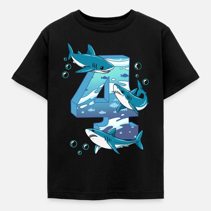 4. Geburtstag Hai - Kinder T-Shirt - Schwarz