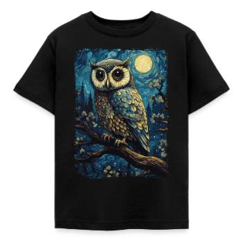 Eule Starry Night - Kinder T-Shirt - Schwarz - Vorne - AI Model Kid Female (0cm)