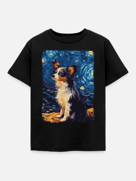 Papillon Hund Starry Night - Kinder T-Shirt - Schwarz
