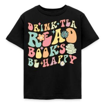 Groovy Book Reader - Kids' T-Shirt - black - Front - AI Model Kid Female (0cm)