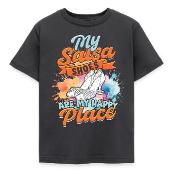 Salsera My Salsa Shoes Are My Happy Place - Kinder T-Shirt - Dunkelgrau - Vorne - AI Model Kid Female (0cm)