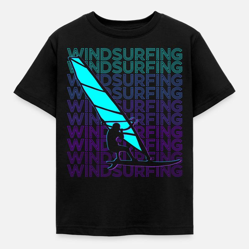 Windsurfen Windsurfer Windsurfen Retro - Kinder T-Shirt - Schwarz