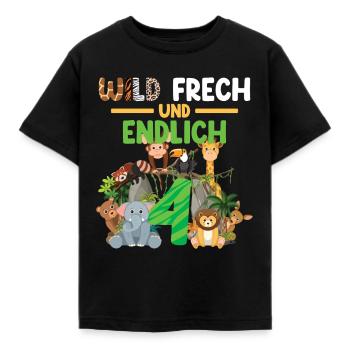 Wild Frech Und Endlich 4 Kindergeburtstag - Kinder T-Shirt - Schwarz - Vorne - AI Model Kid Female (0cm)