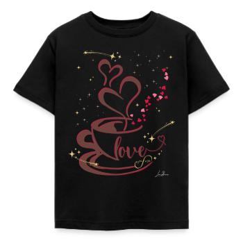 Café - Heart Coffee elegante Silhouette - Kinder T-Shirt - Schwarz - Vorne - AI Model Kid Female (0cm)