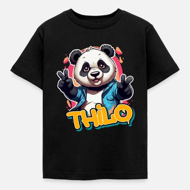 THILO - Handsome Boy Name with Cool Panda - Kids' T-Shirt - black