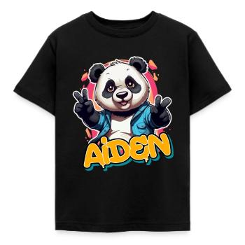 AIDEN - Schöner Jungen Name mit coolem Panda - Kinder T-Shirt - Schwarz - Vorne - AI Model Kid Female (0cm)