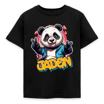 JADEN - Schöner Jungen Name mit coolem Panda - Kinder T-Shirt - Schwarz - Vorne - AI Model Kid Female (0cm)