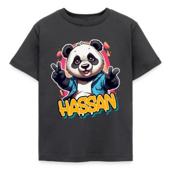 HASSAN - Beau nom de garçon avec Cool Panda - T-shirt Enfant - charbon - Devant - AI Model Kid Female (0cm)