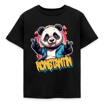 KONSTANTIN - Handsome boy name with cool panda - Kids' T-Shirt - black - Front - AI Model Kid Female (0cm)