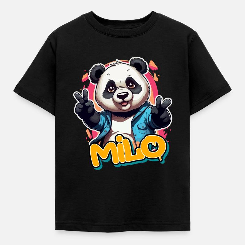 MILO - Handsome Boy Name with Cool Panda - Kids' T-Shirt - black