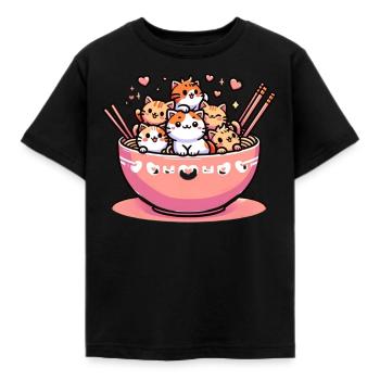 Kitten Noodle Lover Japanese Cute - Kids' T-Shirt - black - Front - AI Model Kid Female (0cm)