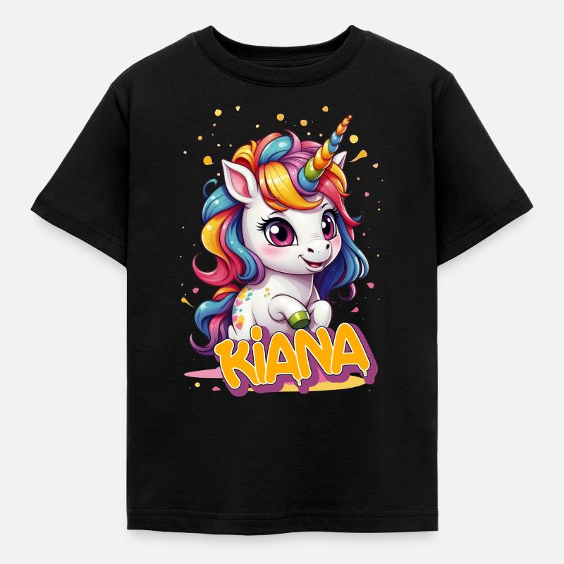 KIANA - Schöner Mädchen Name mit süßem Einhorn - Kinder T-Shirt - Schwarz