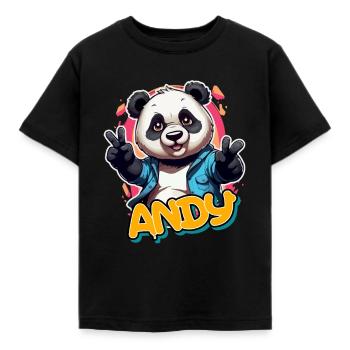 ANDY - Schöner Jungen Name mit coolem Panda - Kinder T-Shirt - Schwarz - Vorne - AI Model Kid Female (0cm)