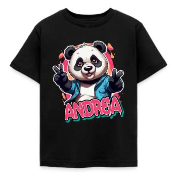 ANDREA - Beautiful Girl Name with Cool Panda - Kids' T-Shirt - black - Front - AI Model Kid Female (0cm)
