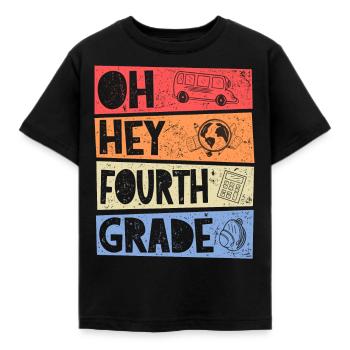 Oh Hey 4th Grade Retro Elementary School Girl Boy - Kids' T-Shirt - black - Front - AI Model Kid Female (0cm)