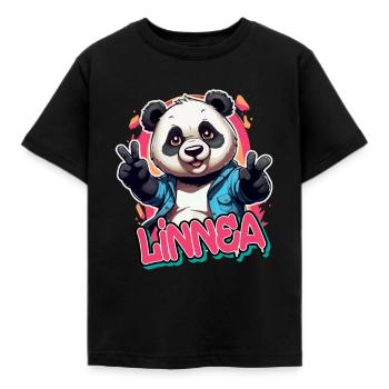LINNEA - Beau nom de fille avec panda cool - T-shirt Enfant - noir - Devant - AI Model Kid Female (0cm)