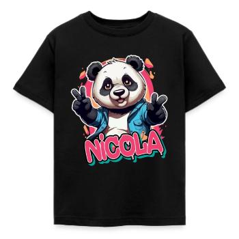 NICOLA - Schöner Mädchen Name mit coolem Panda - Kinder T-Shirt - Schwarz - Vorne - AI Model Kid Female (0cm)